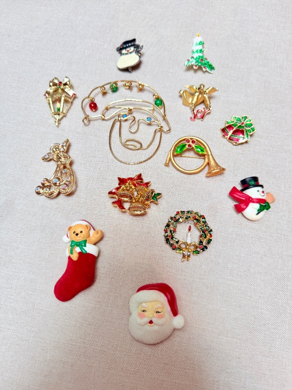 Large Set of 13 Winter Holiday Christmas Pins Brooches Vintage